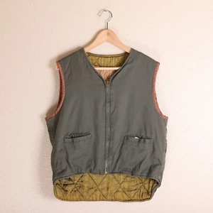 Vintage 1940s Homemade Sherpa Lined Hunting Vest w/ Talon Deco Zipper 43" Chest - Picture 1 of 11