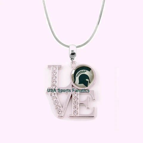 NCAA Michigan State Spartans 925 Sterling Silver Team Love Necklace /Rhinestones Cover