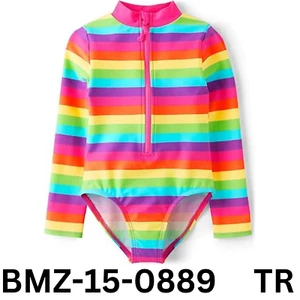 Gymboree,and Toddler Long Sleeve Rashguard One Piece Swimsuit, Rainbow Stripe, 8 - Picture 1 of 3