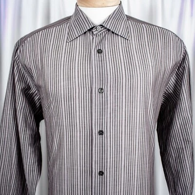 Camisa de vestir Z ZEGNA púrpura lavanda gris tostado rayas algodón para hombre talla XL Foto 1 de 4