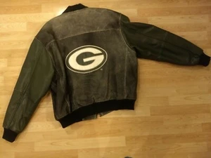 GREEN BAY PACKERS NFL Mens G3 Green Distressed Leather Jacket. XL/TG & GB Cap. - Picture 1 of 12