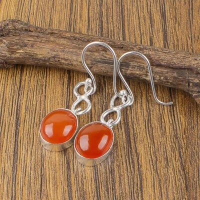 Conjunto de bisel de cornalina ovalado hija boda pendientes de compromiso plata de ley Foto 1 de 4