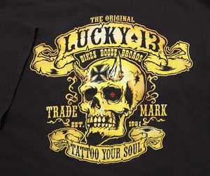 Vintage 1990-00s Lucky 13 Biker Skull Tattoo Your Soul Made in USA XL Shirt - Foto 1 di 5