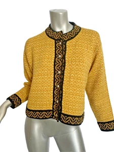 Womans Windfjord Norway Yellowgold Black Wool Ski Winter Sweater Size S - Picture 1 of 5
