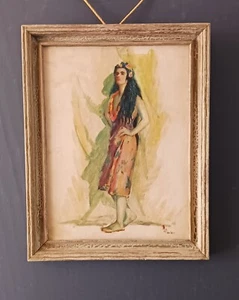Exotic Painting of a South Seas Island Maid c. 1930s signed by Mrs. J B Davison - Picture 1 of 6