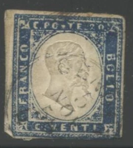 ITALY-SARDINIA Sc#12d 1857-58 20c Indigo Used with 5 Nov 58 CDS  - Picture 1 of 2