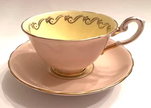 Tuscan Cup & Saucer Yellow and Pink with Gold C 9017 English Bone China - Picture 1 of 5