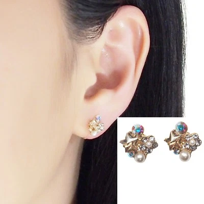 Pendientes invisibles Swarovski con clip estrella naranja estrás cristal perla Foto 1 de 4