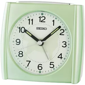 Seiko mint Green Dog puppy bedside ALARM CLOCK QHE209M Light Snooze Beep Sweep - Picture 1 of 3