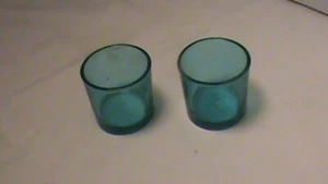 Vintage Glass Aqua Votive Candle Holder, PAIIR, D02 - Picture 1 of 4
