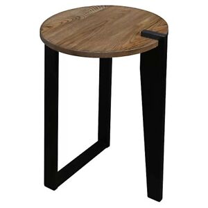 NEW AmericanTrails Sundial Contemporary Round End Table solid oak top black legs