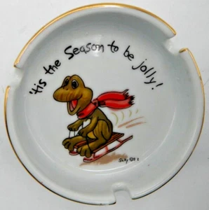 RARE Suzy's Zoo Christmas Frog Ashtray Enesco "Tis the Season" Ceramic VTG 1976 - Picture 1 of 8