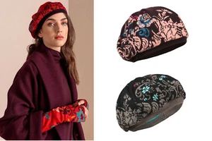 Ivko Berretto (Merino) Lana Marrone-Rosso Floreale Motivo Fiori Nero 202581 - Bild 1 von 3