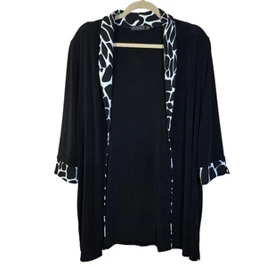 Piccadilly Fashions schwarze Strickjacke mit Giraffenmuster und Borte vorne offen Damen XL - Bild 1 von 6