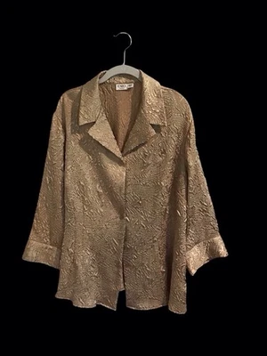 Cato Womens Gold Crepe Long Blouse Plus Size 22 24 Gold Button Up Log Sleeve - Image 1 of 4