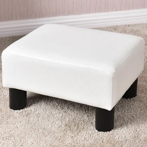 Small Ottoman Footrest PU Leather Footstool Rectangular Seat Stool White - Picture 1 of 8