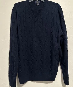 346 Brooks Brothers Extra Merino Wool Cable Knit V Neck Navy Sweater Size XL - Picture 1 of 8