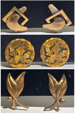 Pendientes Cobre Hoja de Arce / Doble Hoja / MCM 2 Clip Ons 1 Tornillo Trasero  Foto 1 de 4