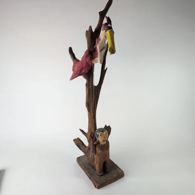Arte popular rama de árbol pájaro carpintero y niña || Firmado B. Collinsworth || 32" de alto Foto 1 de 4