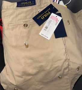 Polo Ralph Lauren Pants Mens 30x32 Khaki All Over Pony Chino Stretch Slim NWT - Picture 1 of 6