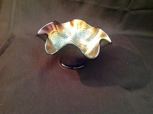 Fenton Blue Peacock Tail Carnival Glass Hat Bowl 6.25" W - Picture 1 of 9
