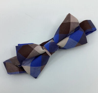 "Pajarita de algodón a cuadros azul marrón colección Joe's ajustable bonita 4,5 x 2,25""" Foto 1 de 4