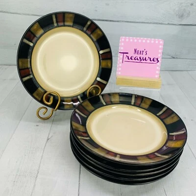 Juego de 6 platos de ensalada de almuerzo Mikasa Gourmet Basics STRATA negro blanco tostado marrón Foto 1 de 4