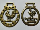 Vintage 2 Pc GAME COCKS Horse Harness Brass England ROOSTERS 3" Bridle Ornament