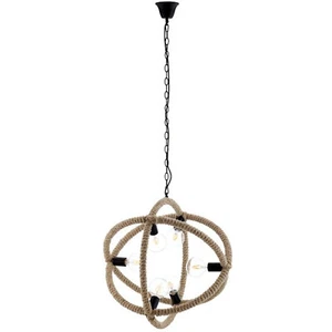 Modern Farmhouse Rope Orb Pendant Chandelier Light Fixture Black Metal Sockets - Picture 1 of 3