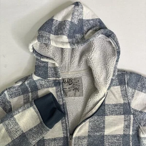 Chalc Faux Fur Lined Zipper Hoodie Blue White Check Pockets Youth Size Large - Picture 1 of 4