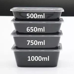 Clear Black Takeaway Food Plastic Containers Microwave Freezer Safe Secure Lids - Picture 1 of 36