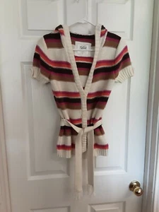 Justice Girls Striped S/S Button Down Hooded Sweater W/Sash Belt Size 16 - Picture 1 of 6