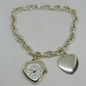 Chain Bracelet Heart Shape Quartz Analog Women's Watch Sz. 9" New Battery