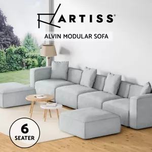 Artiss Sofa Lounge Set 6 Seater Modular Chaise Chair Suite Couch Fabric Grey - Picture 1 of 8