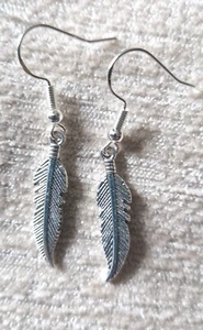 Tibetan silver leaf charm drop earrings on 925 silver fish hooks - Picture 1 of 3