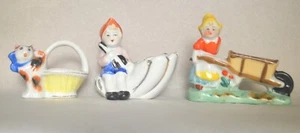 3 OCCUPIED JAPAN PORCELAIN CERAMIC Figurines 1 BOY, 1 GIRL & 1 CAT - Picture 1 of 9