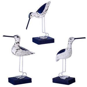 Nautical Birds Ornament Trio - Coastal Wooden Seagull Figurines 