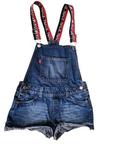Girls Levi's Blue Jean Denim Bib Overalls W/ Red Straps Sz 12 R - Picture 1 of 13