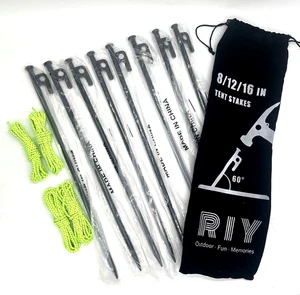 RIY 8 Pack Heavy Duty Metal Tent Stakes 16 Inch Unbreakable 0.36 Dia - Picture 1 of 2