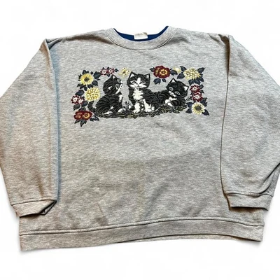 Suéter Vintage Gatito Gato Lindo Informal Cuello Redondo Talla M/L Foto 1 de 4