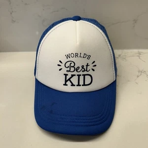 World's Best Kid Blue White Trucker Hat Mesh Snapback Cap Youth Size - Picture 1 of 5