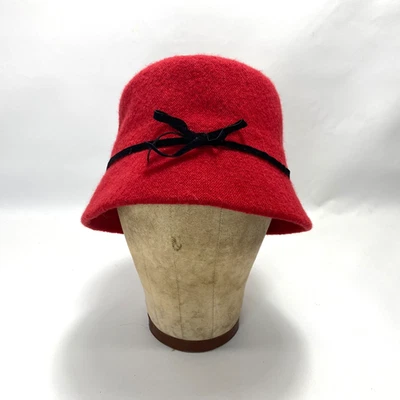 Liz Claiborne Rojo Mezcla Lana Cloche Sombrero Cubo 21" Boho Steampunk Grunge Punk Foto 1 de 4