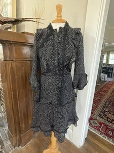 Mikael Aghal Kleid Rüschen Gr. 2 XS schwarz geblümt - Bild 1 von 4