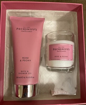 Pecksniff’s REngland ose And Peony Shower Gel And Candle Gift Set. NEW IN BOX - Image 1 of 3