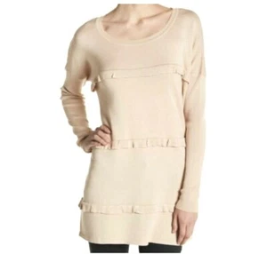 Solutions Womens Long Sleeve Ruffle Sweater Beige Medium - Picture 1 of 1