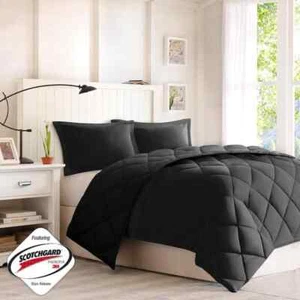 3 Piece Full/queen Reversible Black Soft Down Alternative Twin Comforter Set - Picture 1 of 5