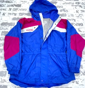 Vintage Columbia Jacket Girls Large Blue Pink Windbreaker Rain Coat Youth Y2K - Picture 1 of 12