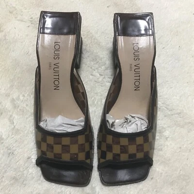 Sandálias Louis Vuitton Damier raras e autênticas US6 EU36 aproximadamente 23cm salto reparado - Imagem 1 de 4