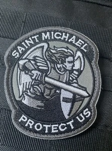Saint Michael Protect Us Tactical Patron Airborne Army Hook Loop Patch Silver - Picture 1 of 6