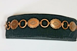 VINTAGE Copper CONCHO CIRCLE LINK Bracelet Etched Stamped Design OVAL Southwest - Picture 1 of 4